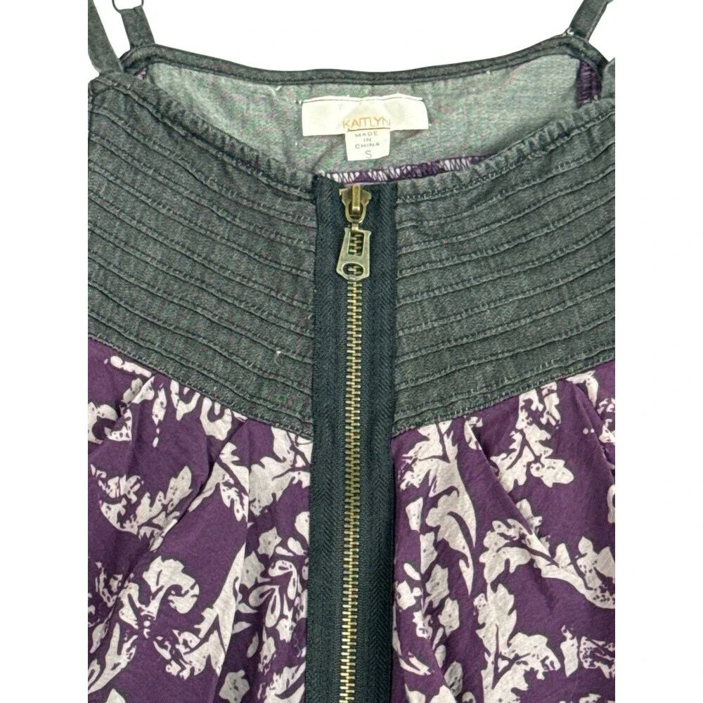 Kaitlyn Purple Floral Handkerchief Hem Cold Shoulder Zip Front Top Size S